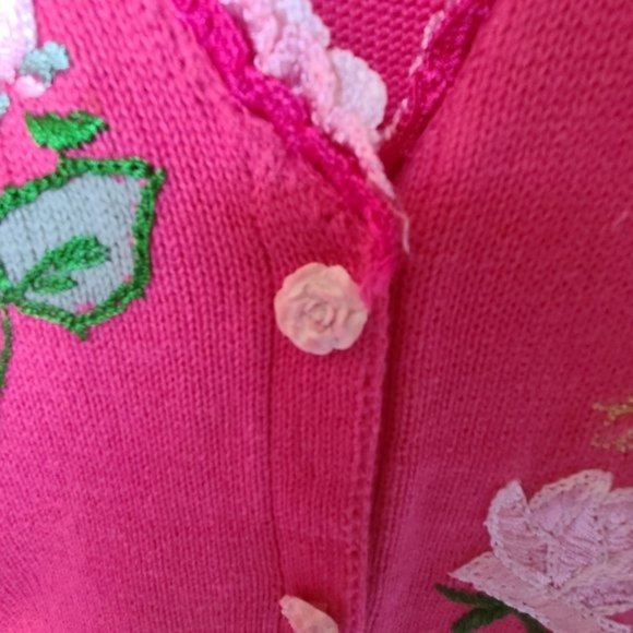 Storybook Knits Pink Cardigan Sweater Roses L - Picture 8 of 14